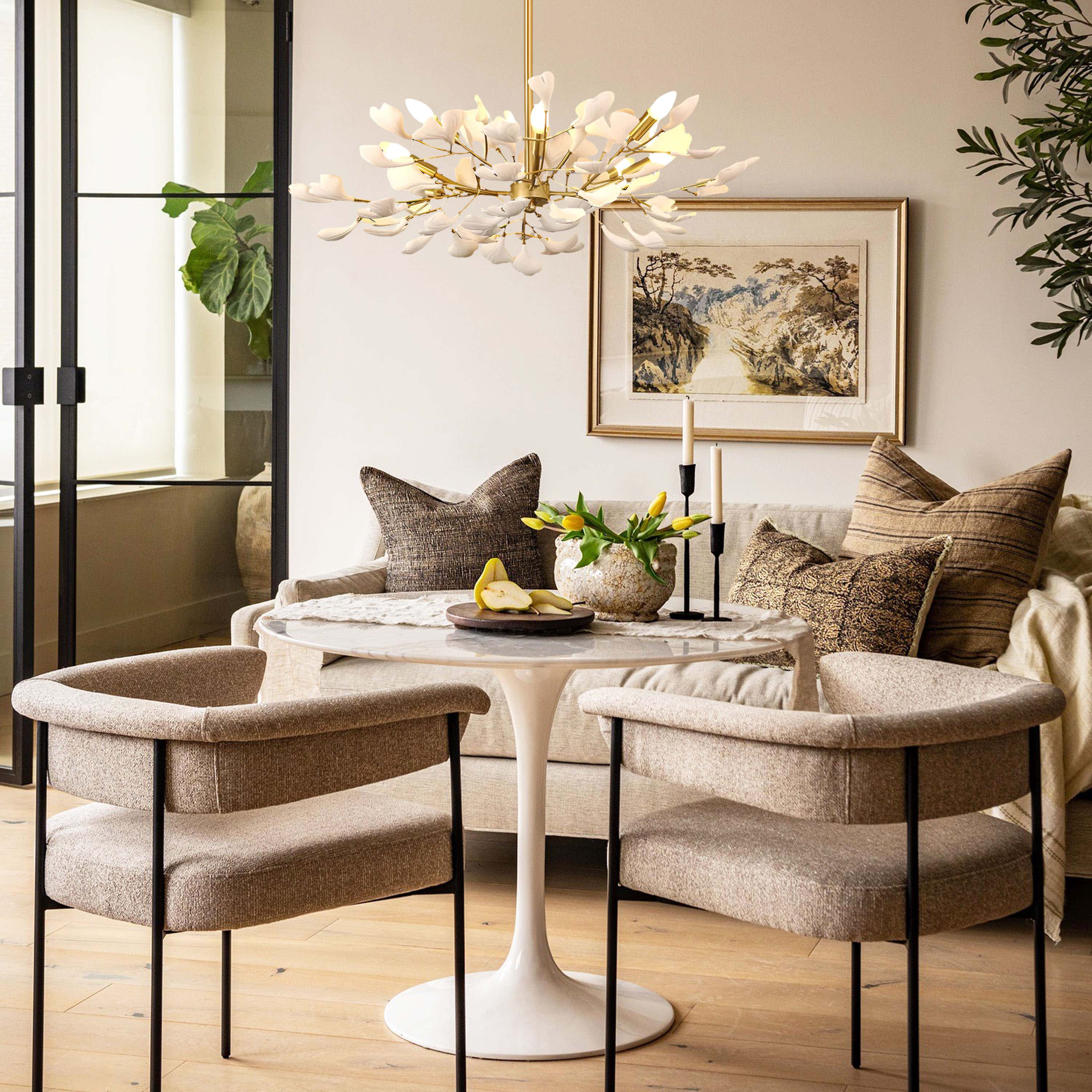 Twilight Branches Ceramic Ginkgo Chandelier 33.5″D