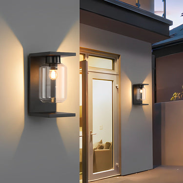 Wasserdichte LED-Glas-Wandleuchten für den Außenbereich, schwarz, moderne Solar-Wandleuchten mit Fernbedienung