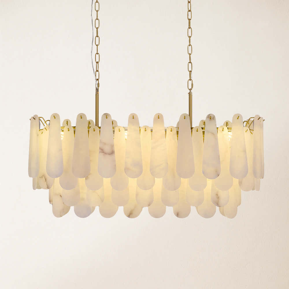 Caldera Alabaster Rectangular Chandelier 40"#Finish_Gold