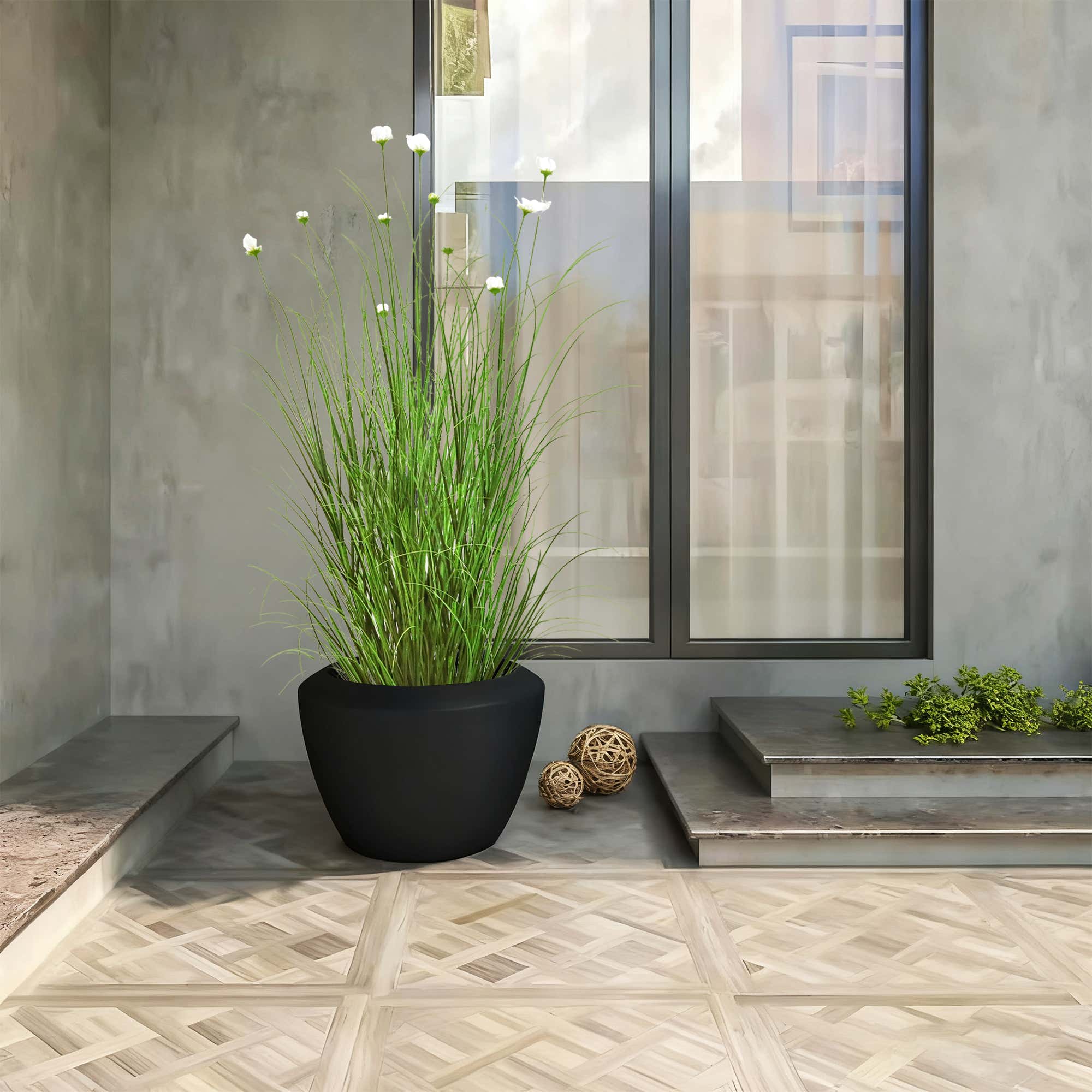 Künstlicher 11-köpfiger Kosmos mit gebogenem Zwiebelgras-Bonsai, 16 cm hoch