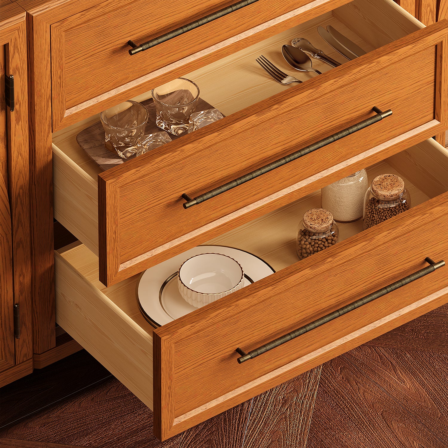 Alvar Arched 126″ Modulare Medienkonsole aus Eiche (4er-Set)