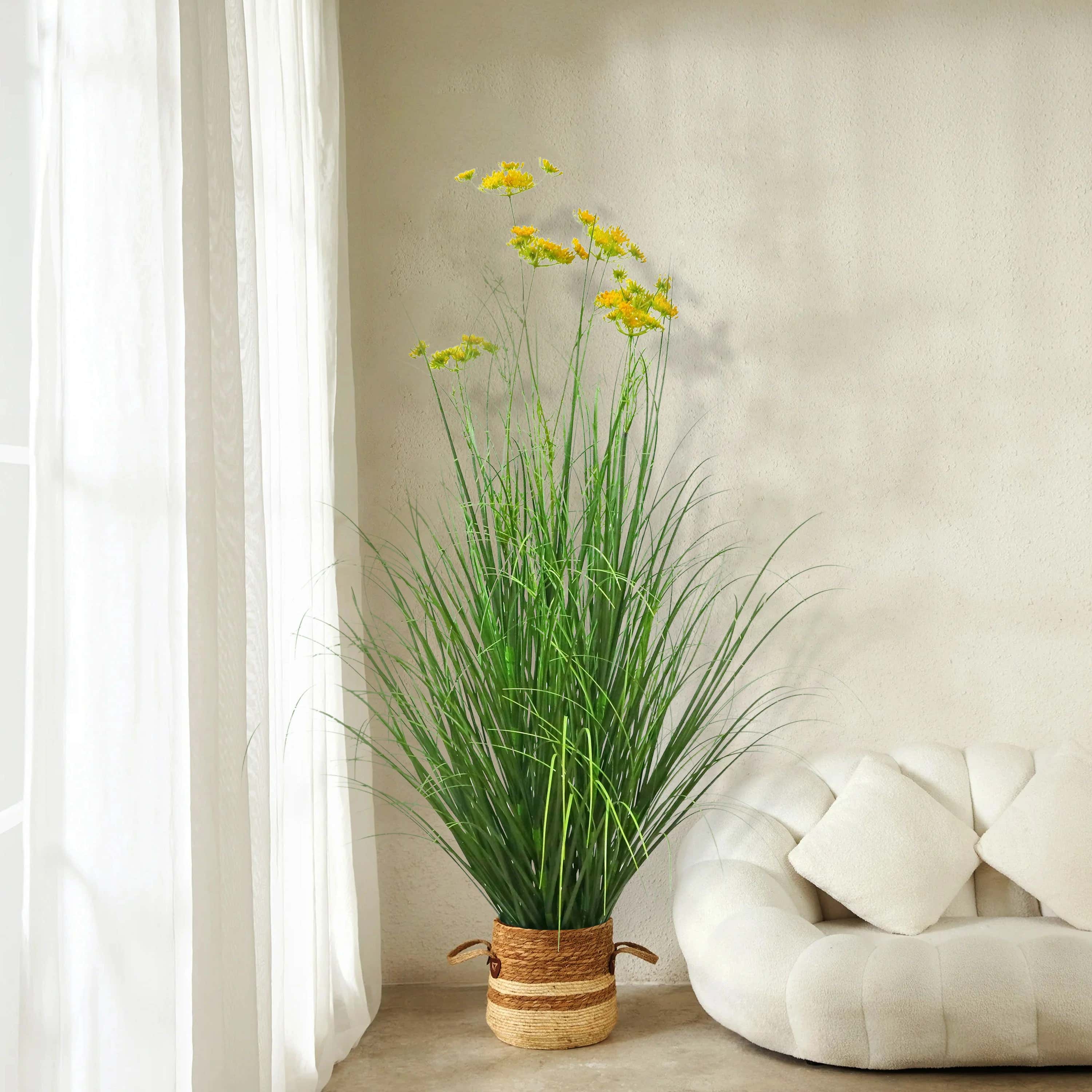 Künstliche Karottenblüte mit 6 Köpfen und gebogenem Zwiebelgras-Bonsai, 15,2 cm hoch