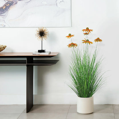 Artificial 6-Head Chrysanthemum with Curved Onion Grass Bonsai 43"H