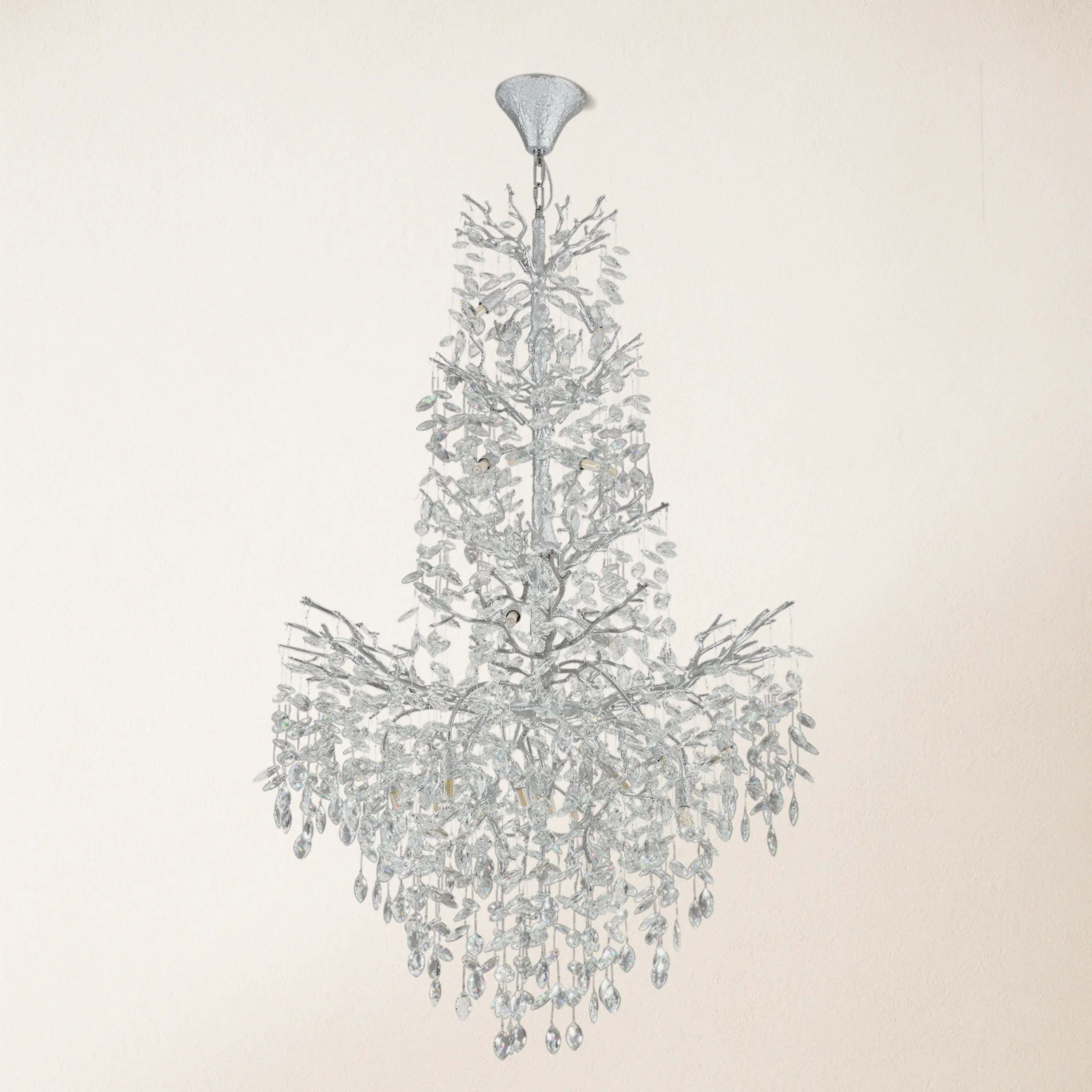 Frostleaf Crystal Cascade Grand Staircase Chandelier 61"H#Finish_Silver