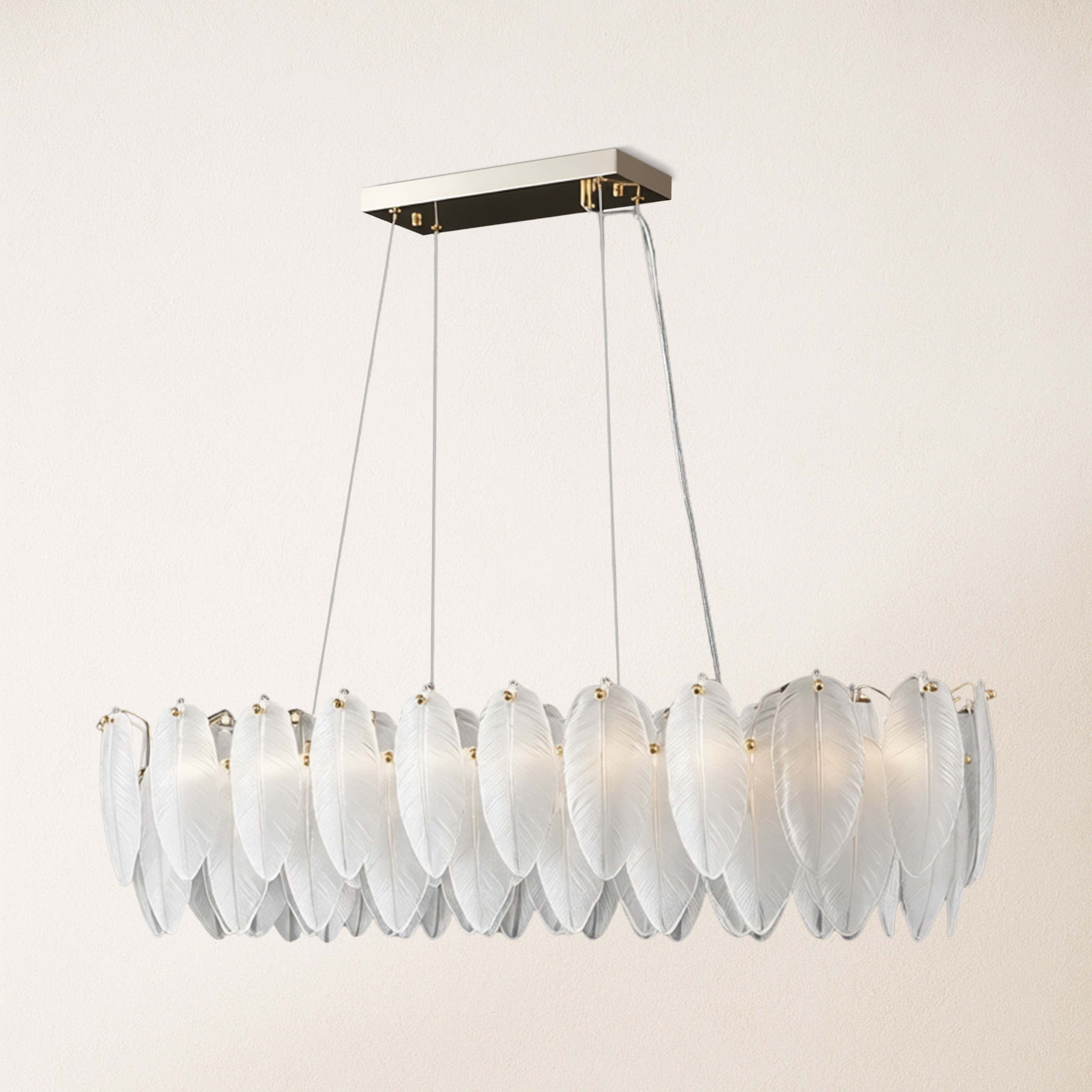 Avelis Glass Feather Linear Chandelier 40"W