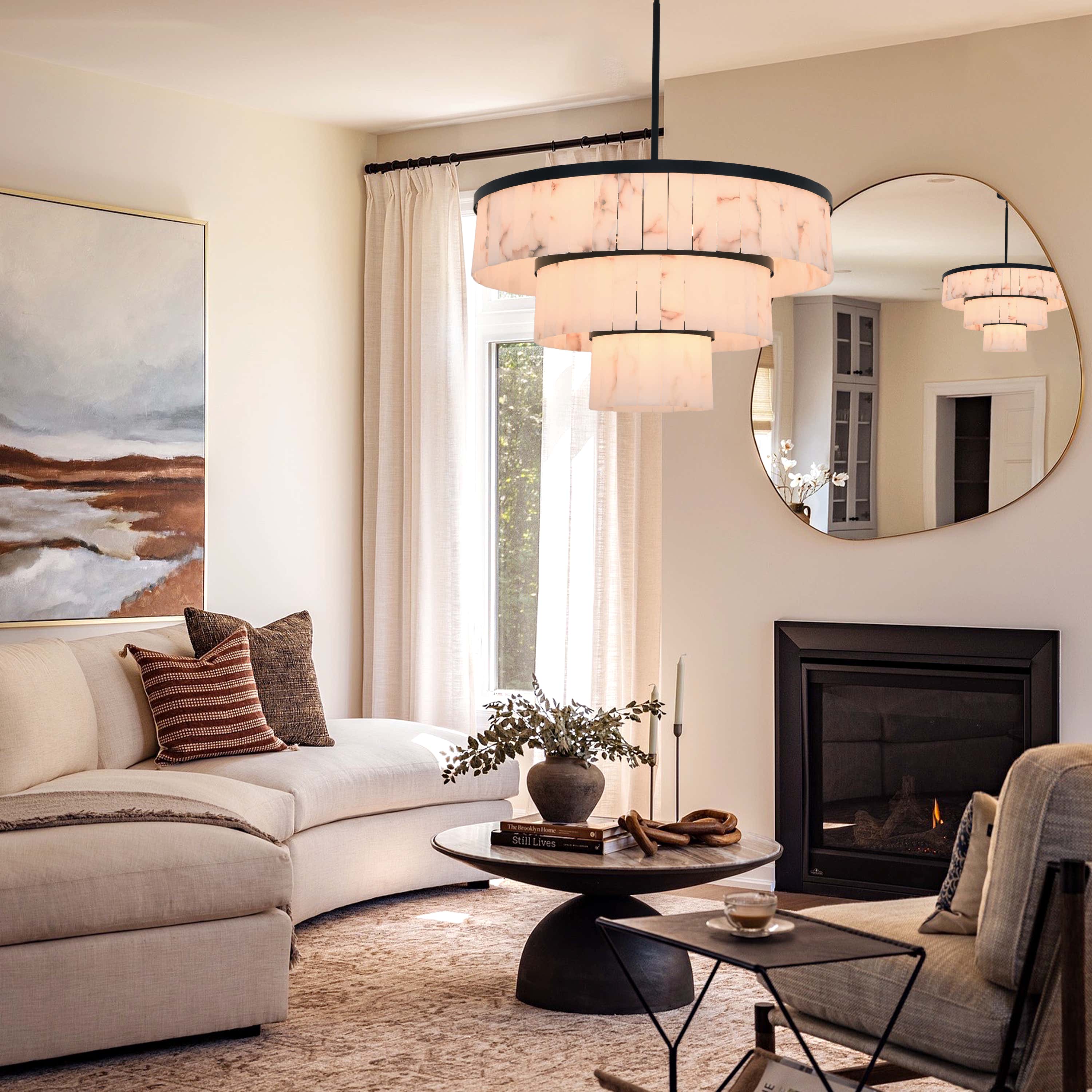 Solmare Alabaster-Kronleuchter, rund, 86,4 cm