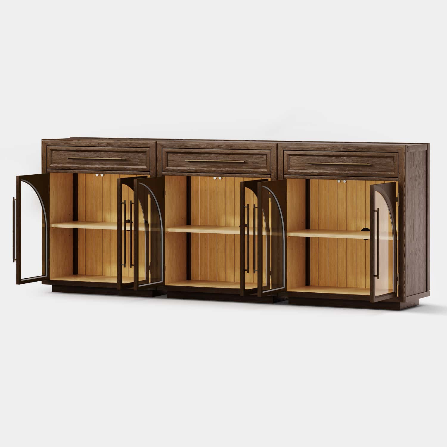Alvar Arched 94.5" Oak Sideboard with Drawers(Set of 3)