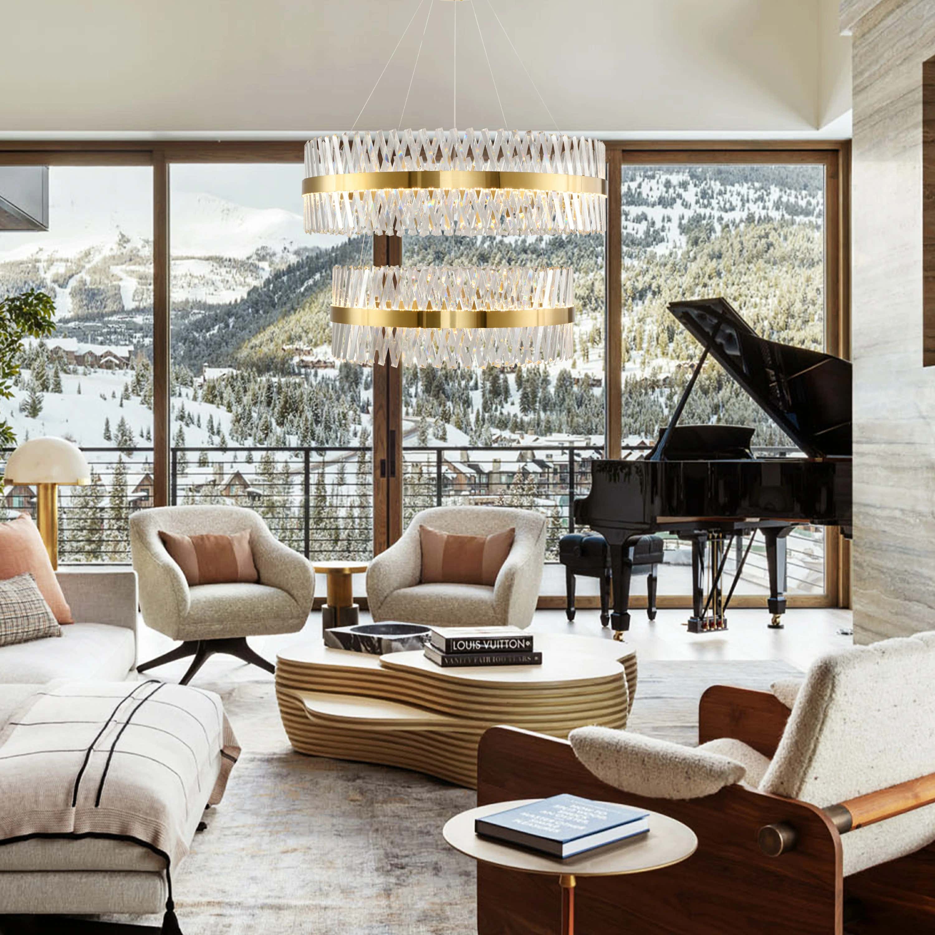 Vetro Prism Crystal 2-Tier Round Chandelier 40"D+32"D