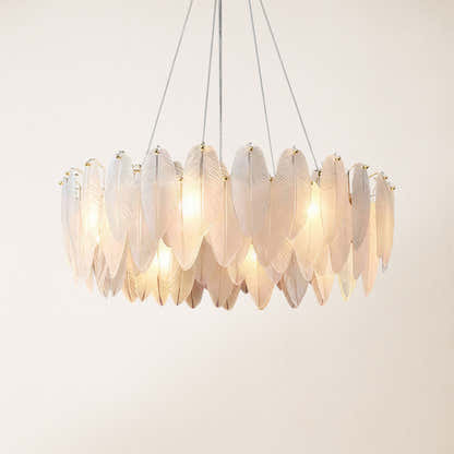 Avelis Glass Feather Round Chandelier 23.6"D