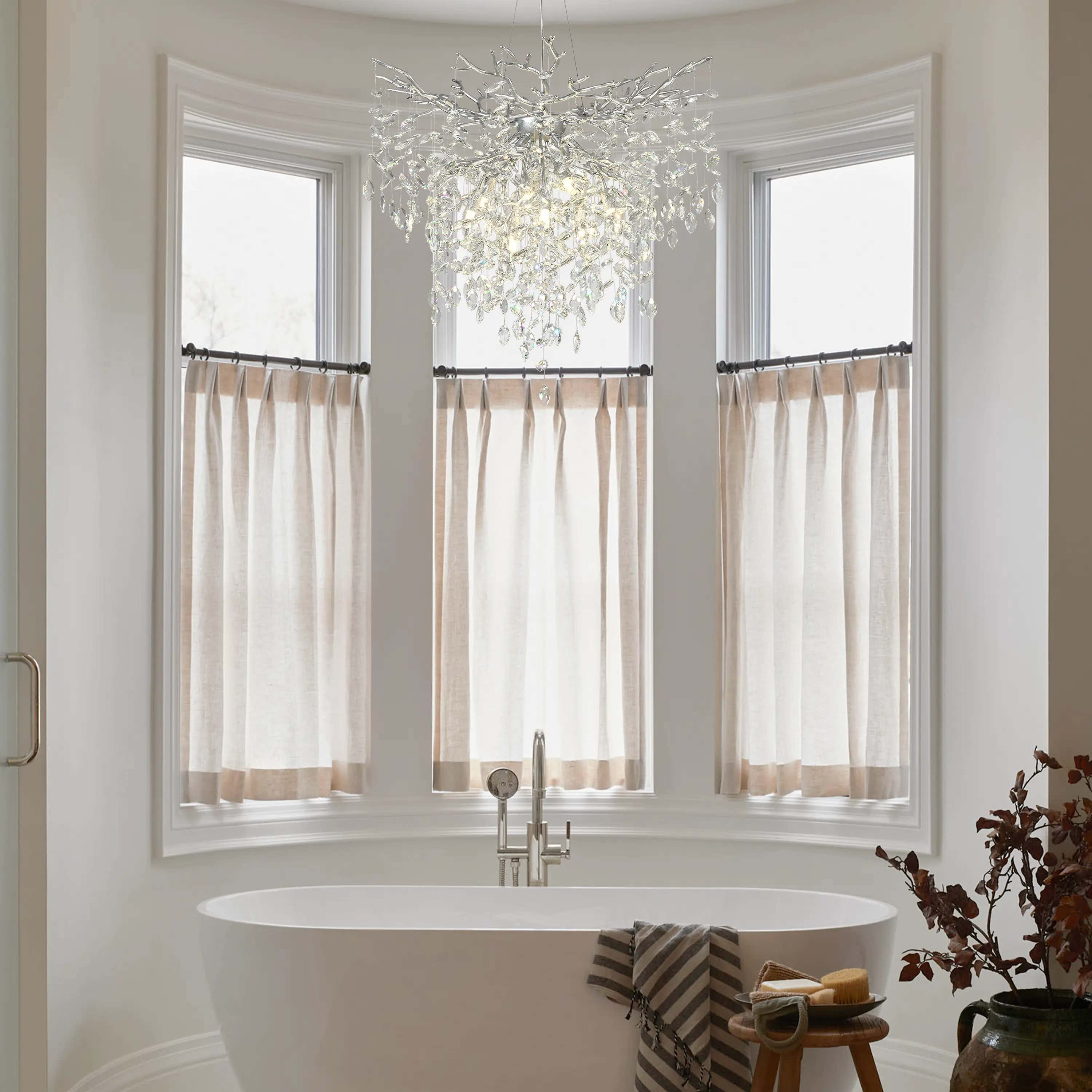 Frostleaf Crystal Grand Cascade Branches Chandelier32"D#Finish_Silver