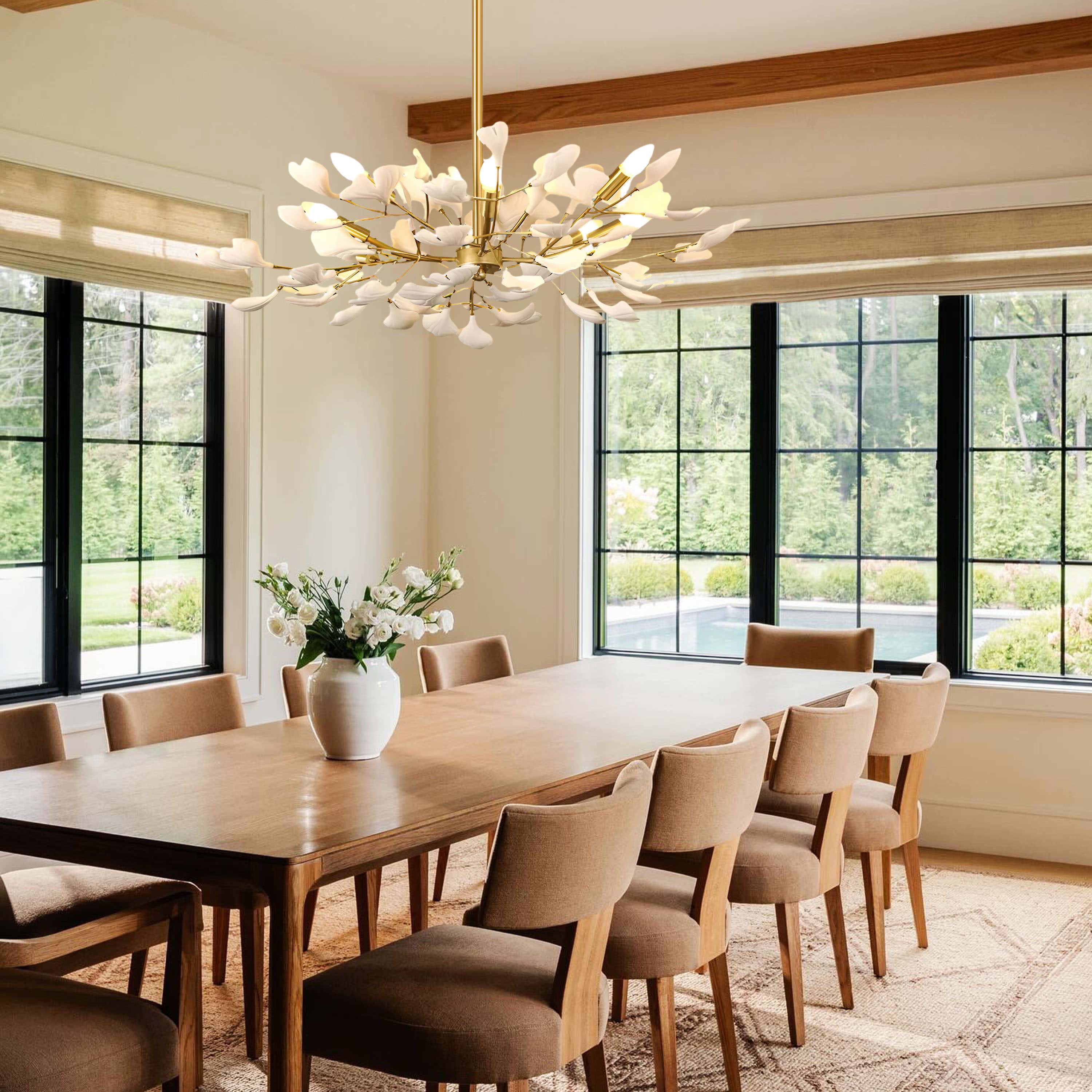 Twilight Branches Ceramic Ginkgo Chandelier 33.5″D