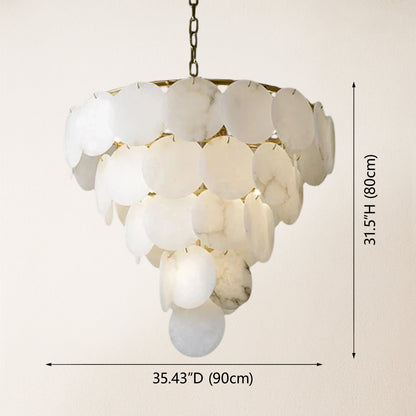 Egwent Alabaster Dish Magnolia Mehrstufiger runder Kronleuchter 35"D