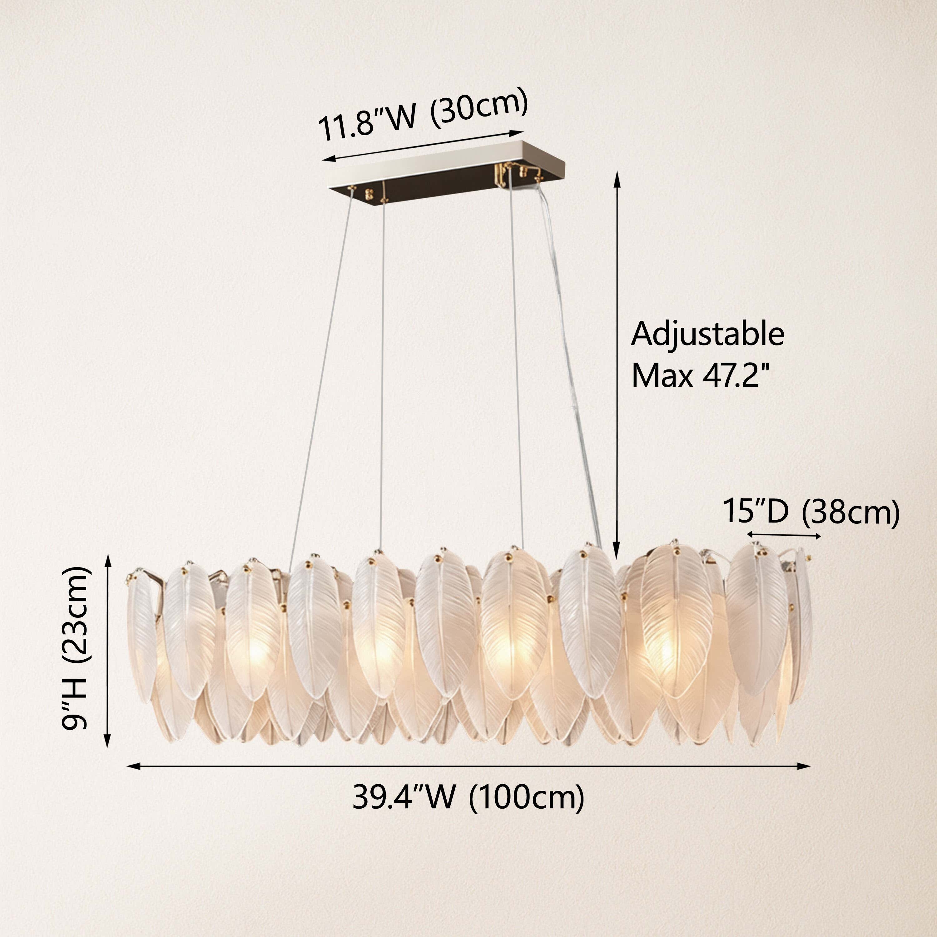 Avelis Glass Feather Linear Chandelier 40"W