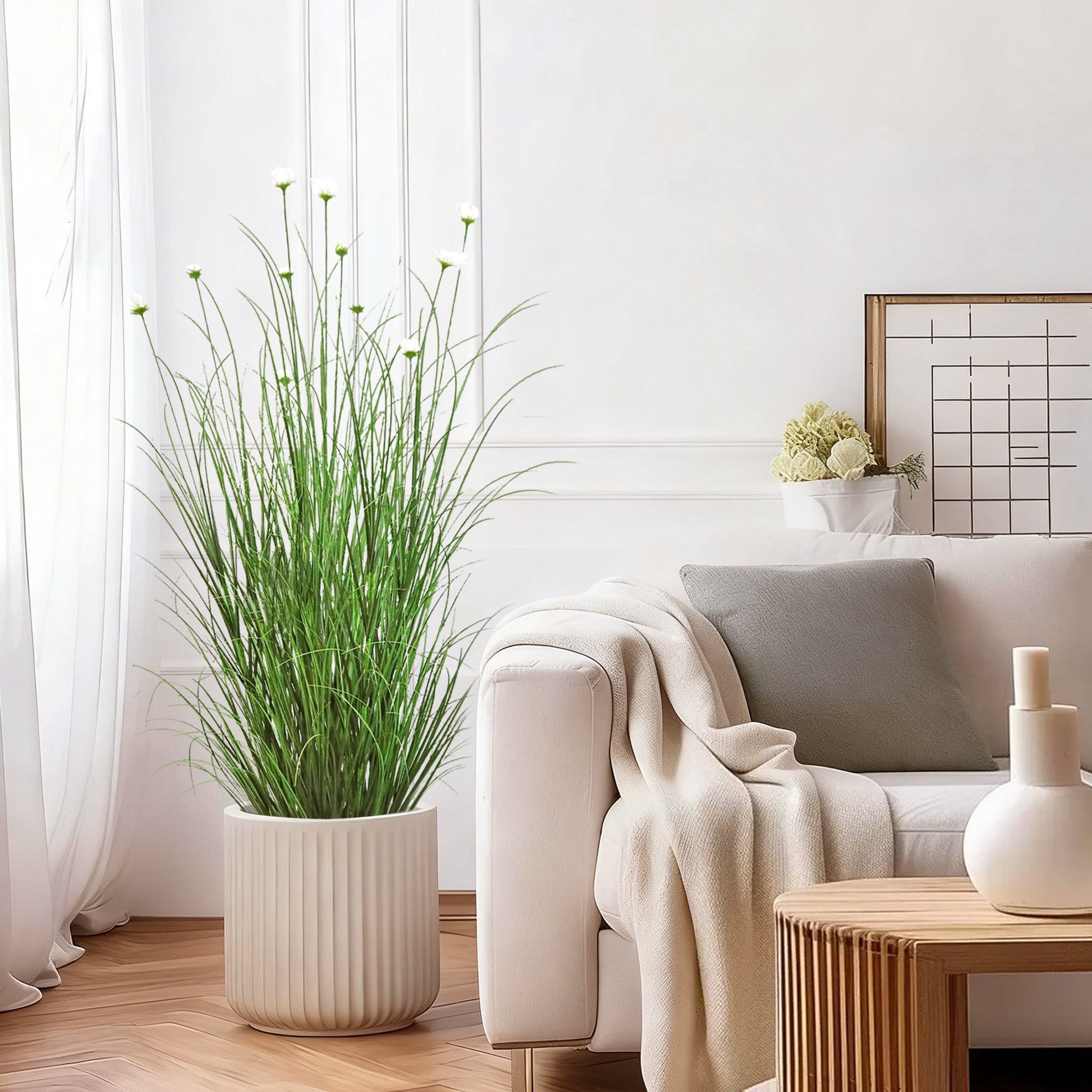 Artificial 11-Head Cosmos with Curved Onion Grass Bonsai 55"H