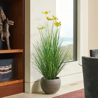 Künstliche Karottenblüte mit 6 Köpfen und gebogenem Zwiebelgras-Bonsai, 15,2 cm hoch