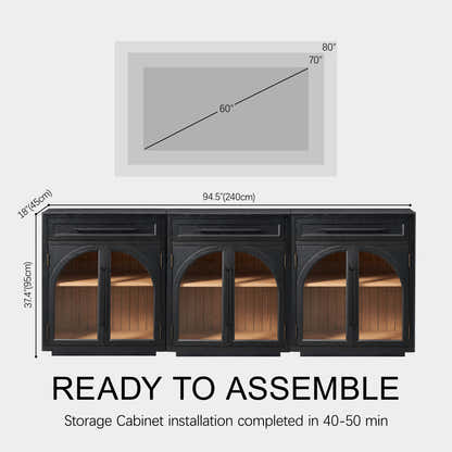 Alvar gewölbtes 96" Sideboard aus Eiche mit Schubladen (3er-Set)