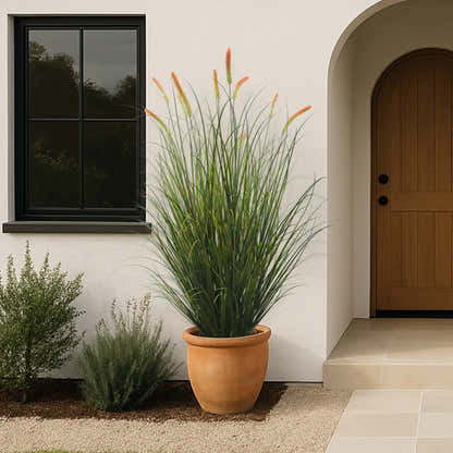 Künstlicher 14-köpfiger langer Katzenschwanz mit gebogenem Zwiebelgras-Bonsai, 9,4" H