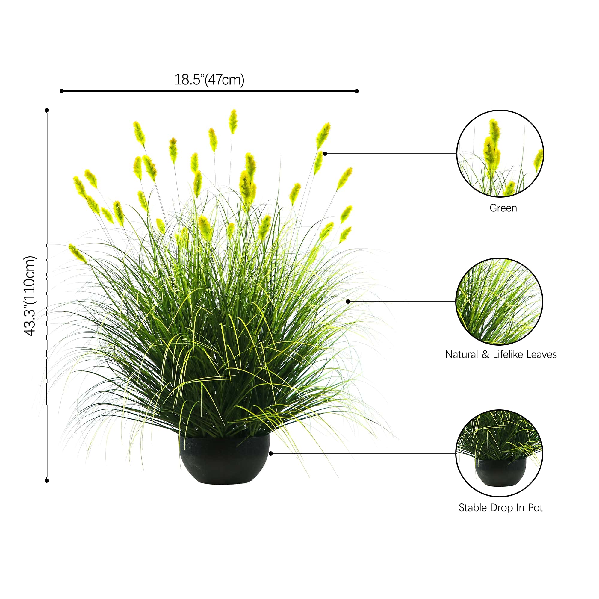 Künstliche Raupe mit 36 ​​Köpfen und gebogenem und geradem Zwiebelgras-Bonsai, 23,9 cm hoch