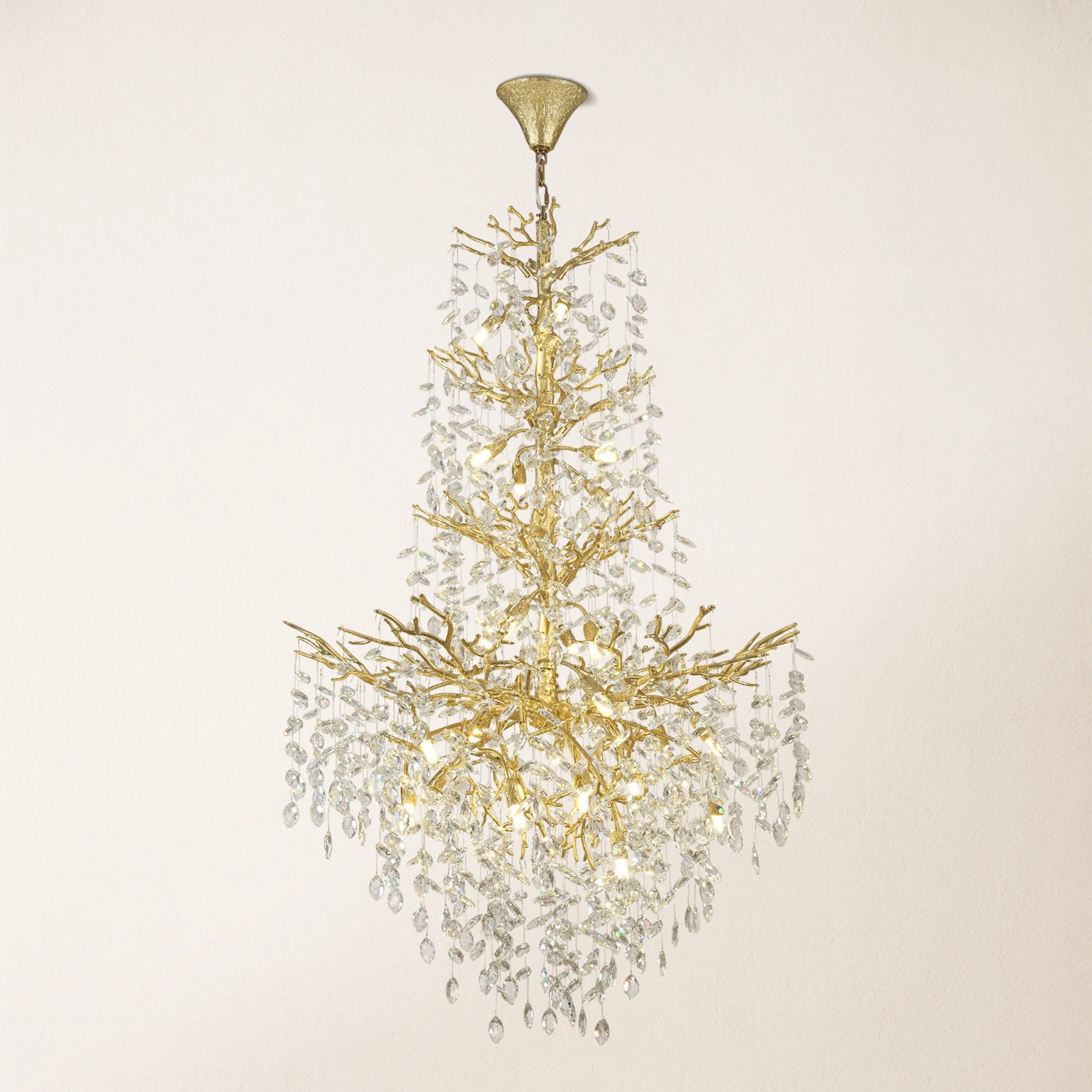Frostleaf Kristall-Kaskaden-Kronleuchter für die große Treppe, 155 cm hoch