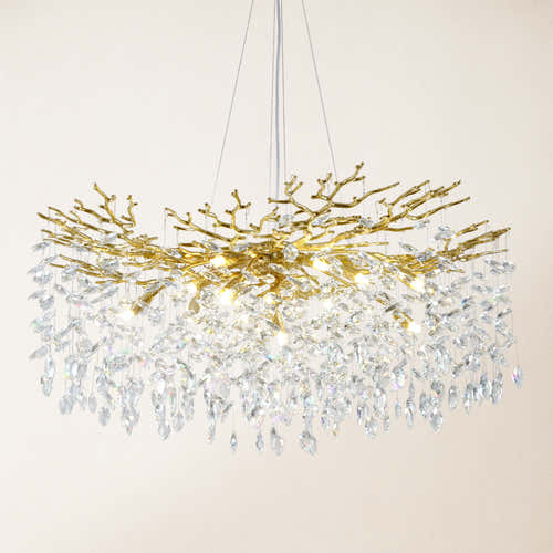 Frostleaf Crystal Cascade Branch Round Chandelier 40"D#Finish_Gold