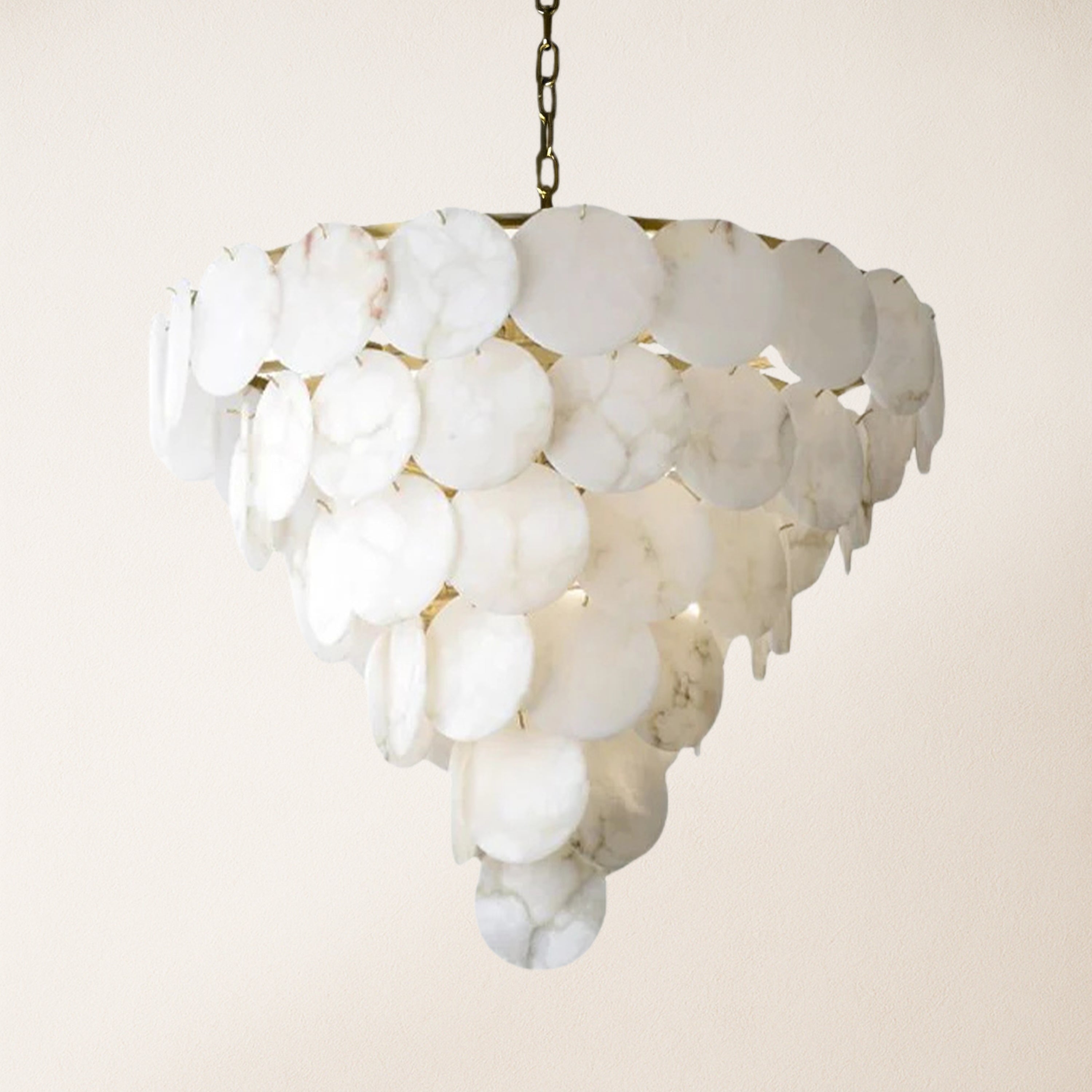 Egwent Alabaster Dish Magnolia Mehrstufiger runder Kronleuchter, 109,2 cm Durchmesser