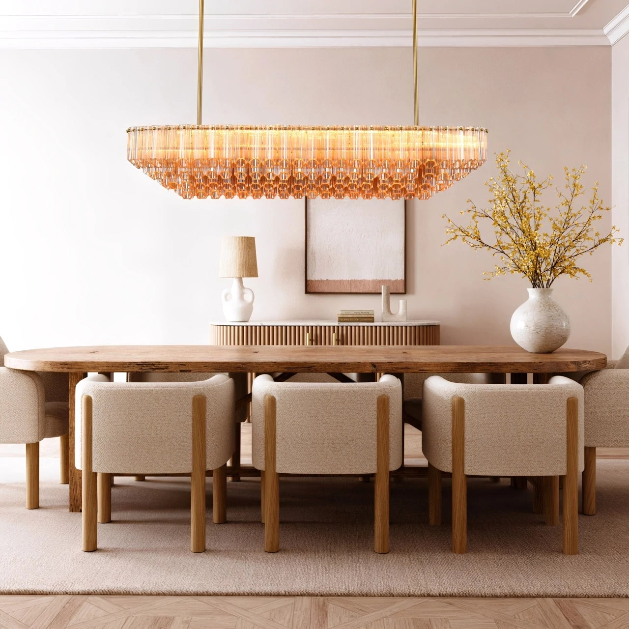 Ethereal Radiance Rechteckiger Kristall-Kronleuchter, 109,2 cm lang