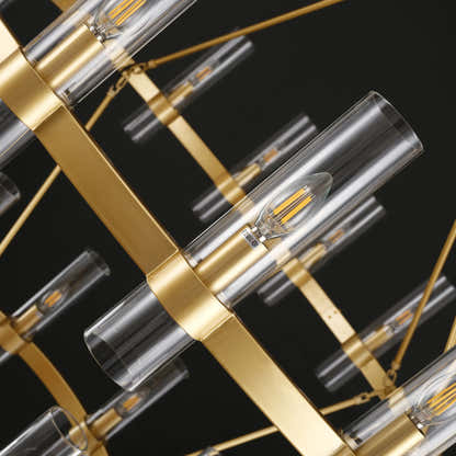 Cylora Glass Tube 2-Tier Round Chandelier 48"D