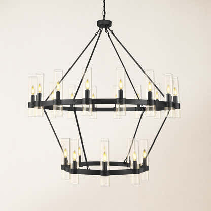 Cylora Glass Tube 2-Tier Round Chandelier 48"D