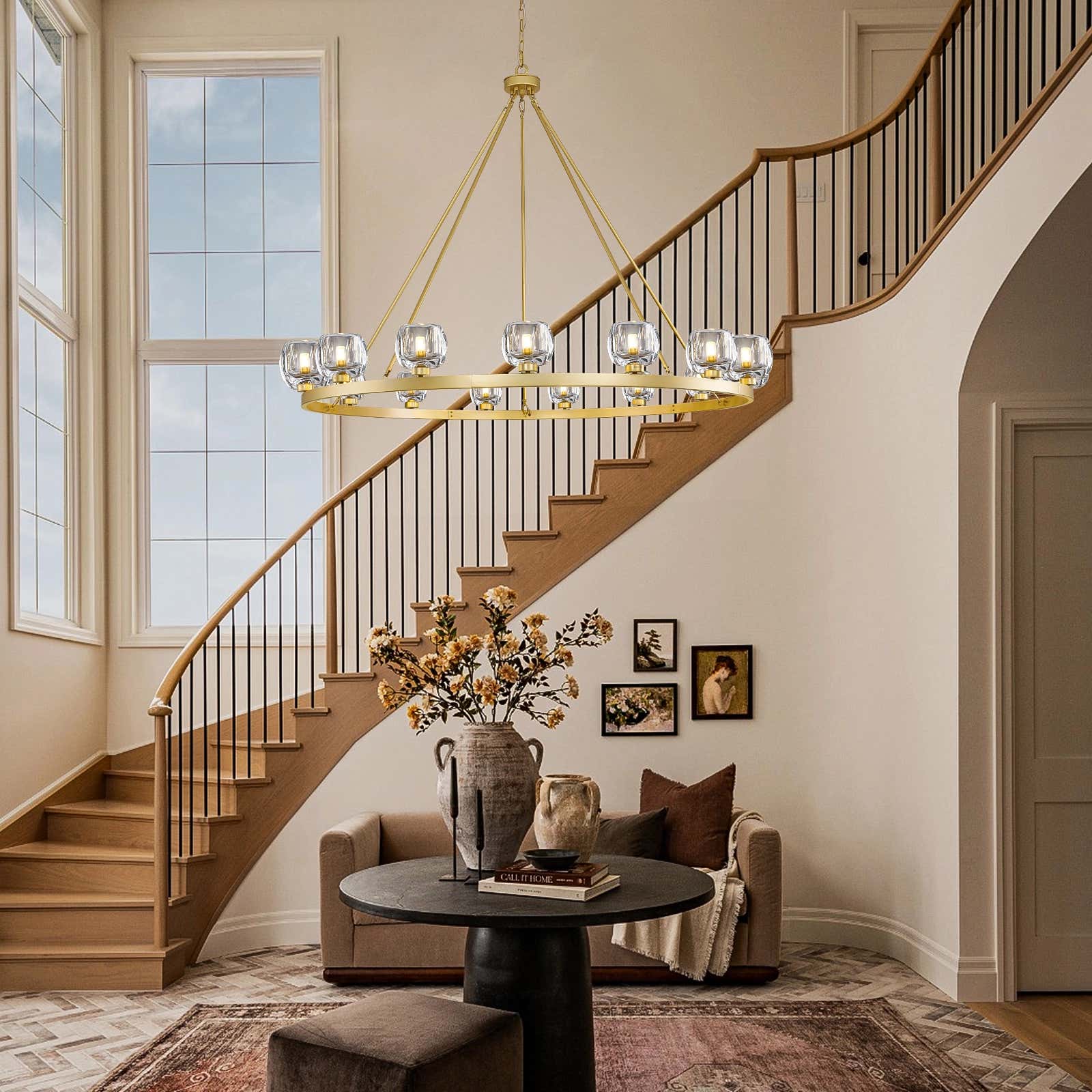 Vellum Round Chandelier 48"D#Finish_Gold