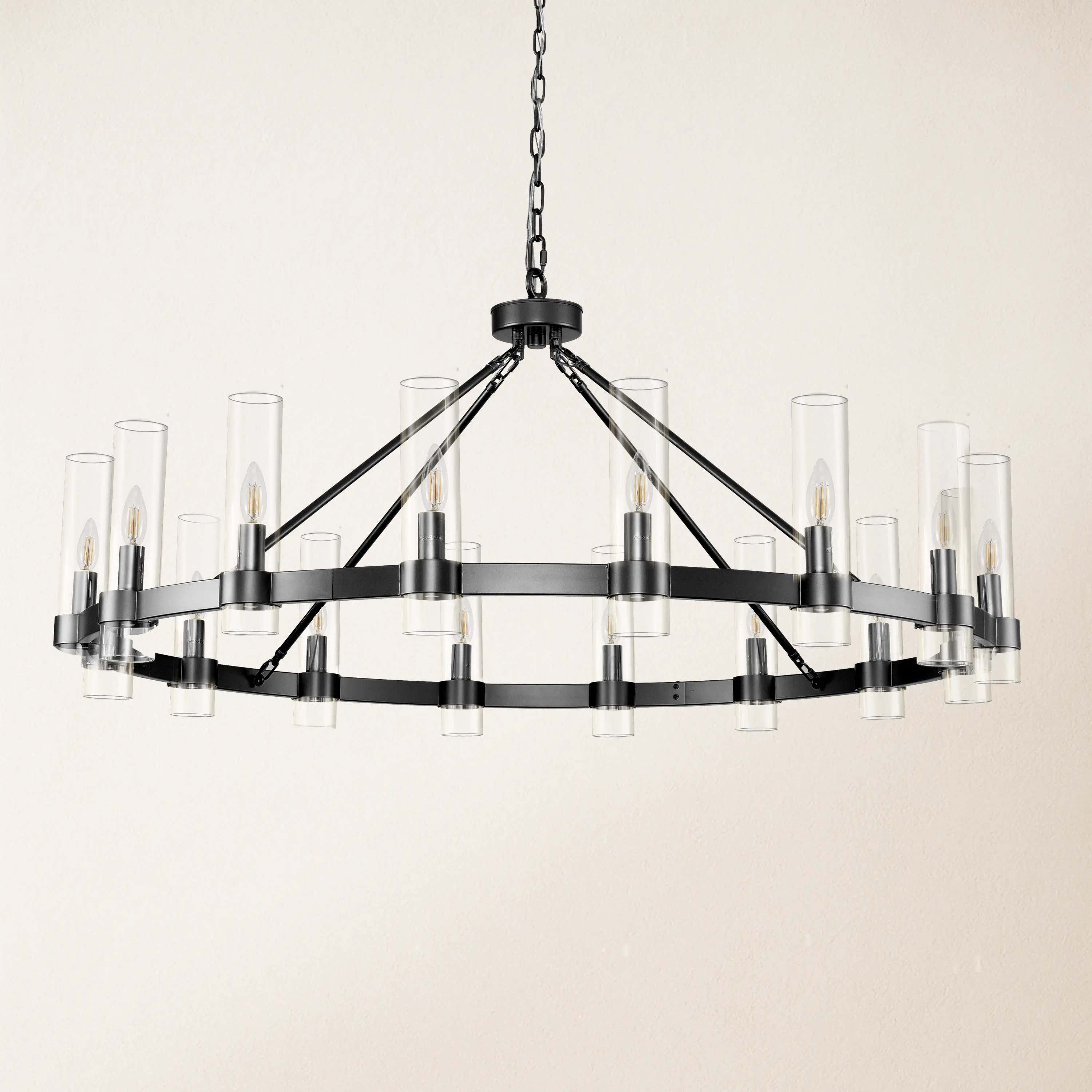 Cylora Glass Tube Round Chain Chandelier 48"D