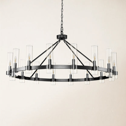 Cylora Kronleuchter mit runder Glasröhre und Kette, 122 cm