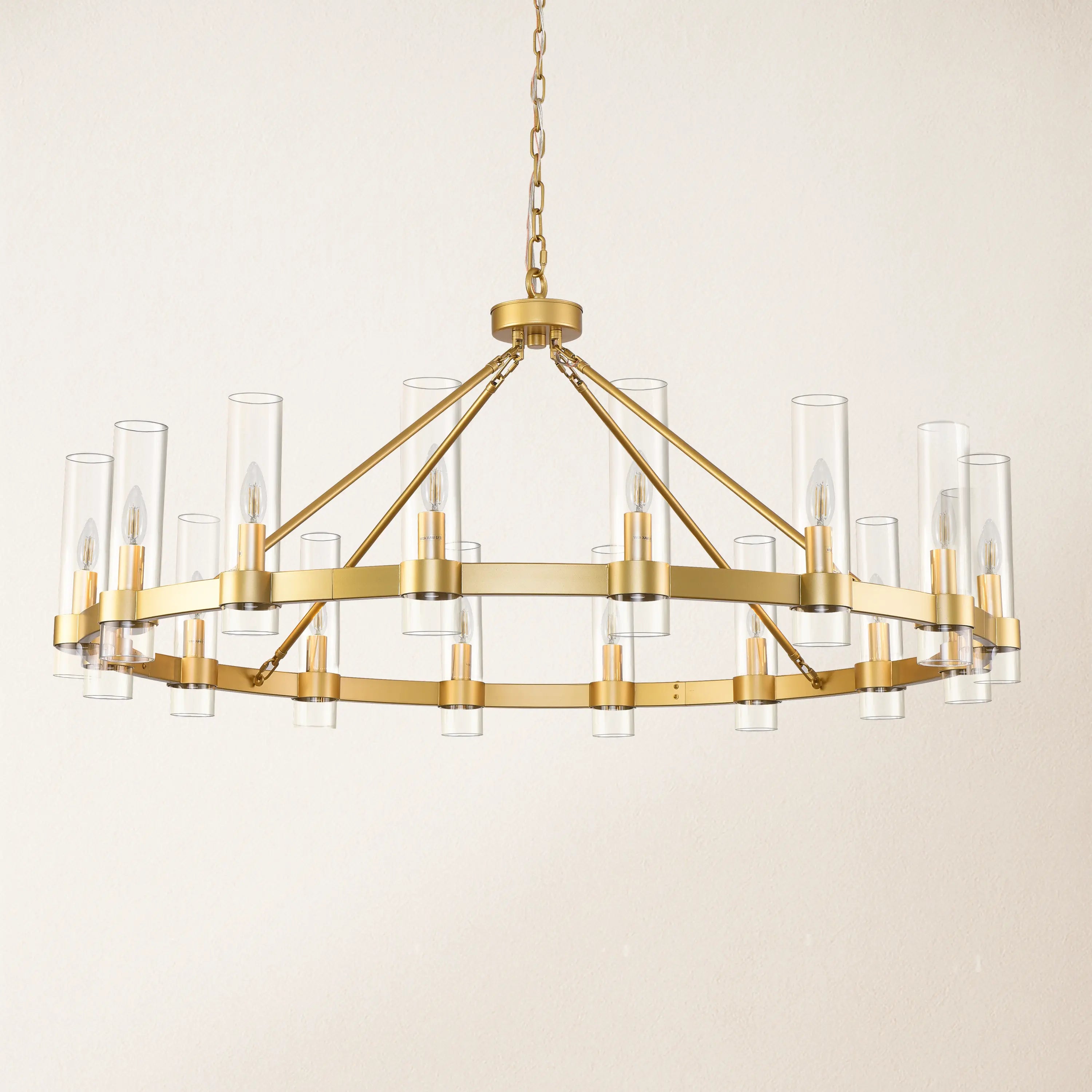 Cylora Kronleuchter mit runder Glasröhre und Kette, 122 cm