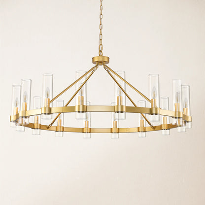 Cylora Kronleuchter mit runder Glasröhre und Kette, 122 cm