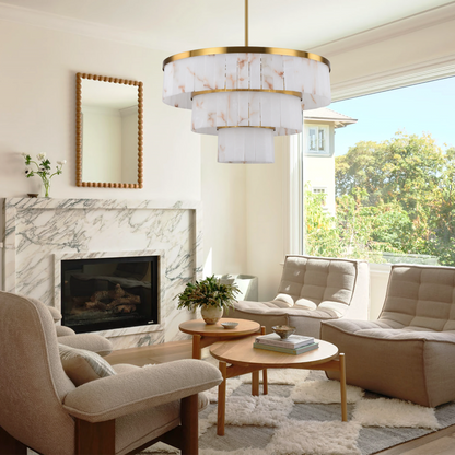 Solmare Alabaster Round Chandelier 34"#Finish_Gold