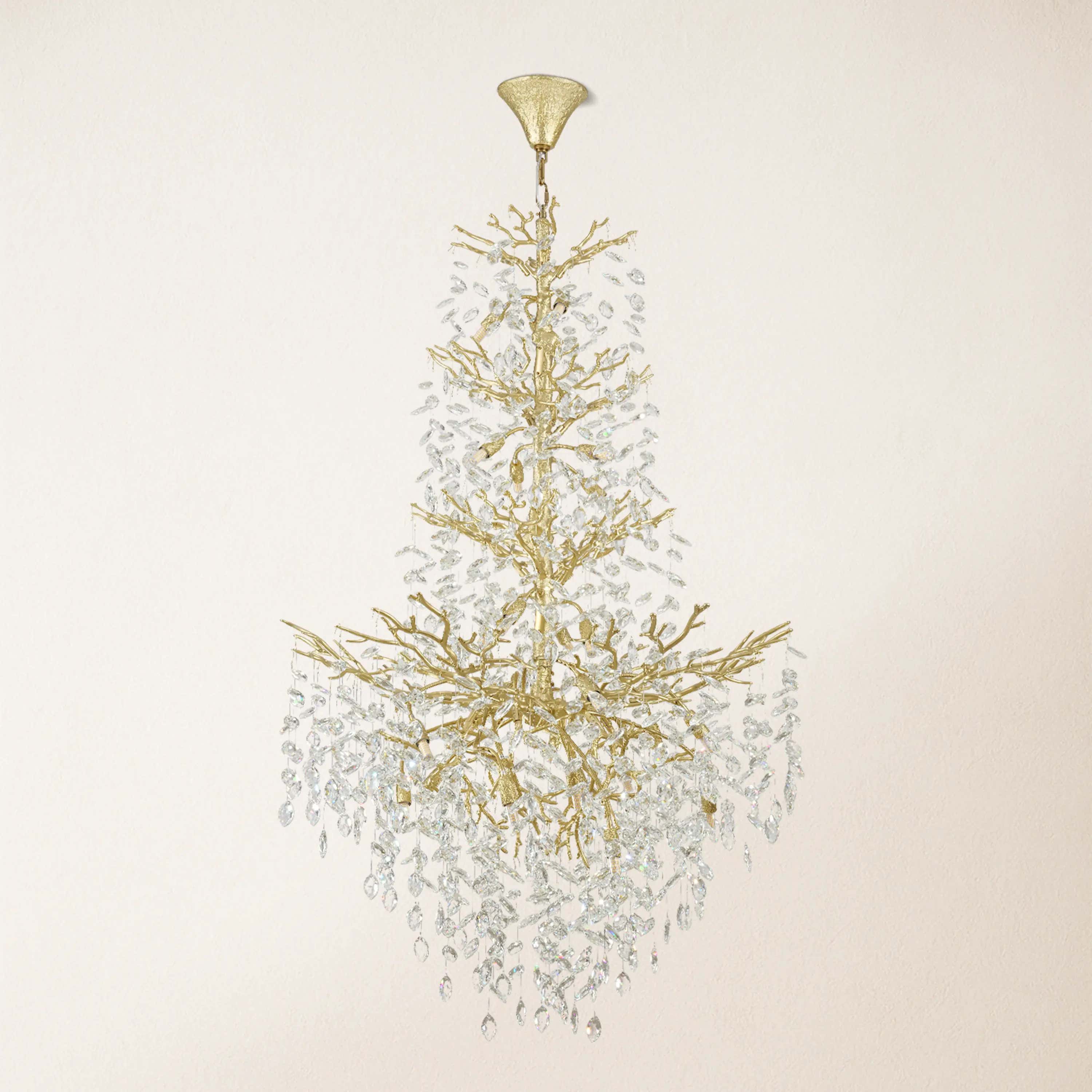 Frostleaf Crystal Cascade Grand Staircase Chandelier 61"H#Finish_Gold