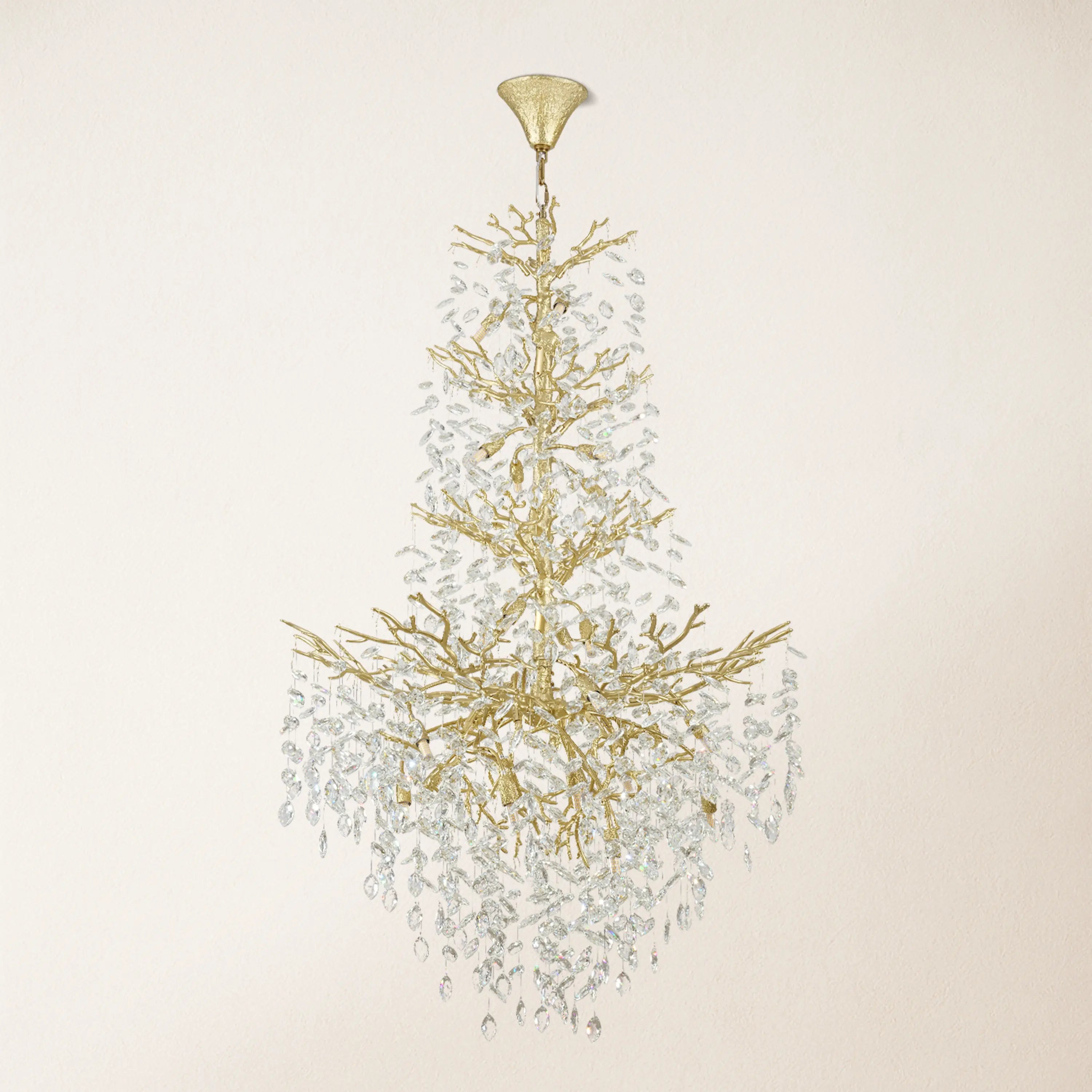 Frostleaf Kristall-Kaskaden-Kronleuchter für die große Treppe, 155 cm hoch