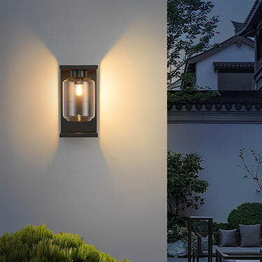 Wasserdichte LED-Glas-Wandleuchten für den Außenbereich, schwarz, moderne Solar-Wandleuchten mit Fernbedienung