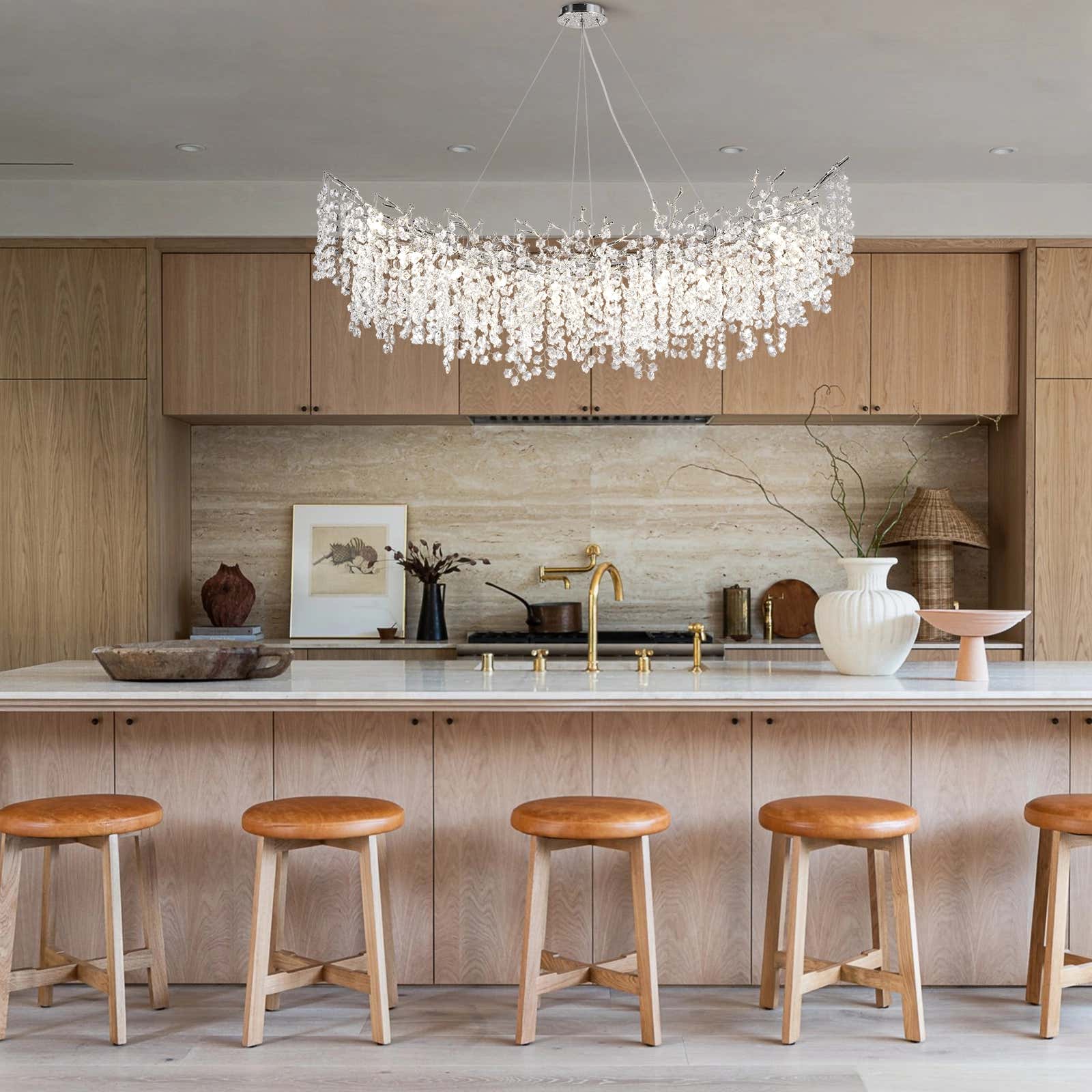 Lustre Branches Rechteckiger Kristall-Kronleuchter, 139,7 cm breit