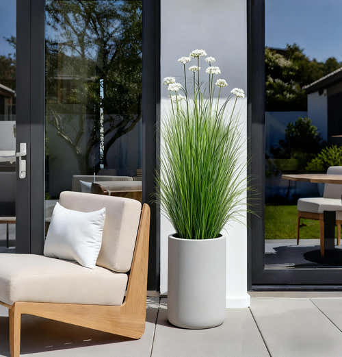 Künstliche 10-köpfige Spitzenblume mit gebogenem Zwiebelgras-Bonsai, 22,9 cm hoch