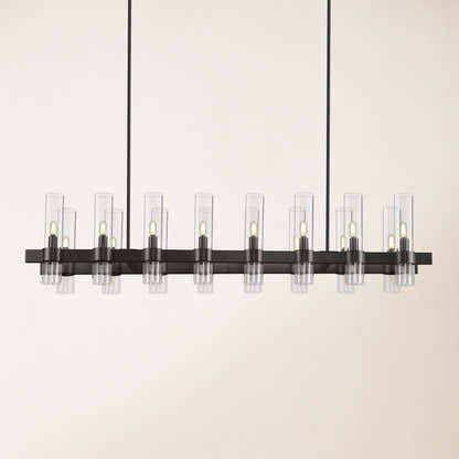 Cylora Glass Tube Rectangular Chandelier 54"W#Finish_Black