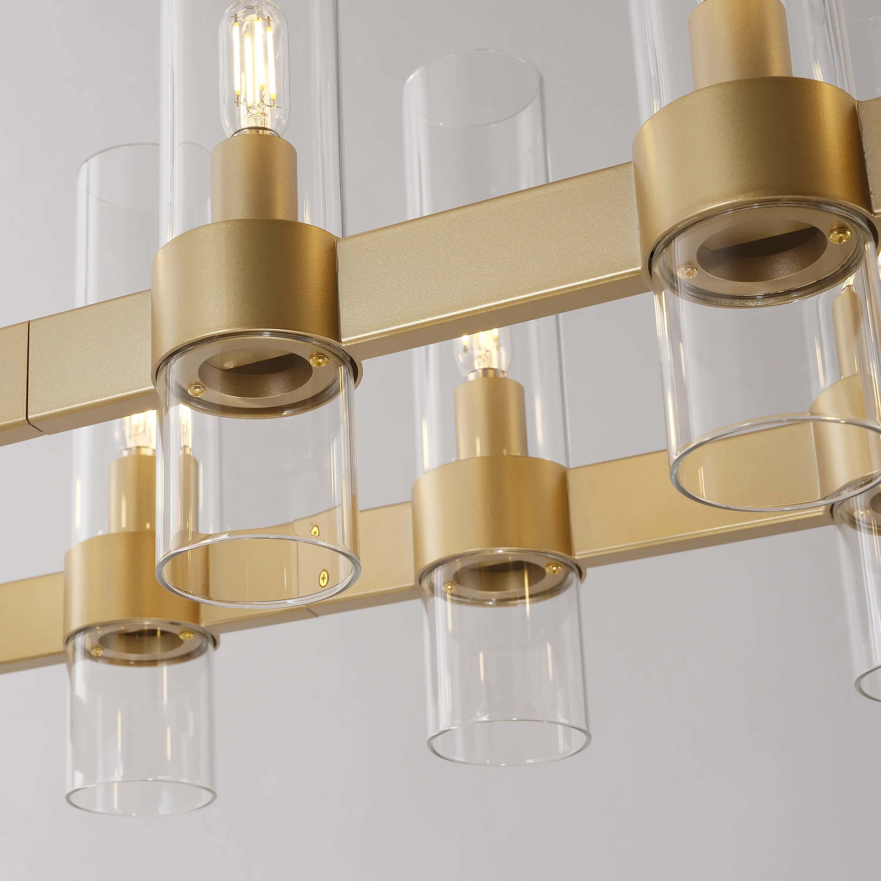Cylora Glass Tube Rectangular Chandelier 54"W#Finish_Gold