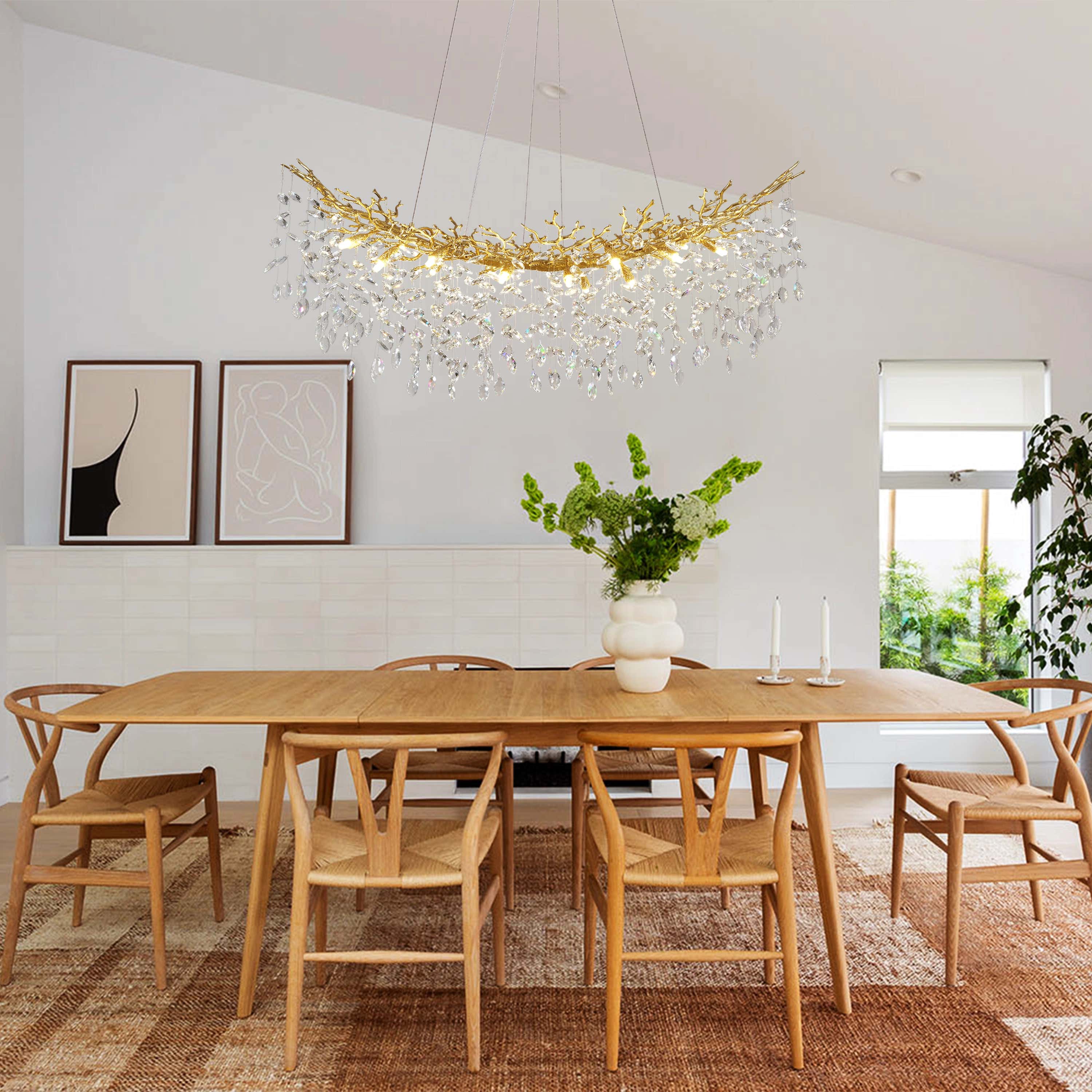 Frostleaf Kristall-Kaskaden-Baumzweig-Linear-Kronleuchter 55"