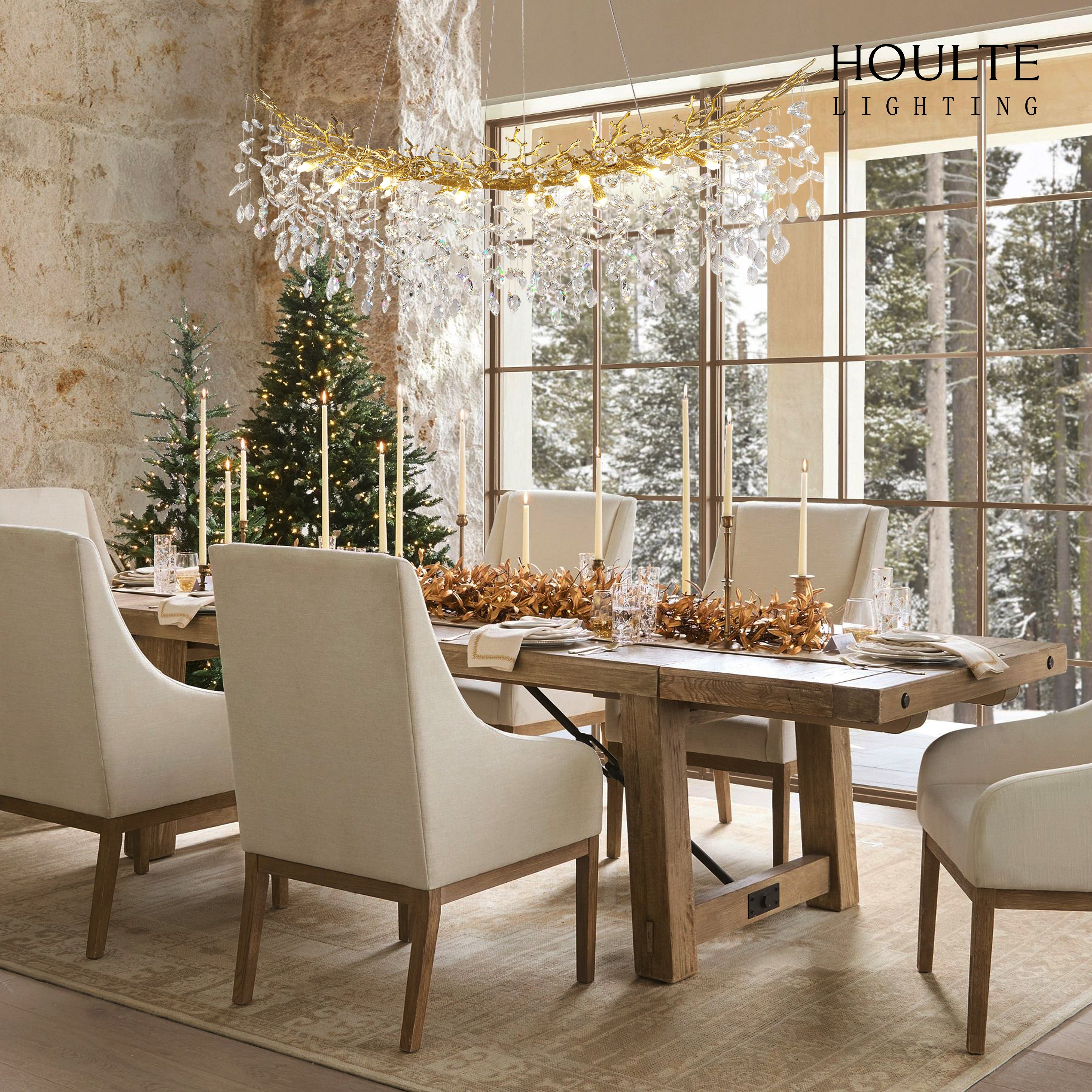 Frostleaf Crystal Cascade Tree Branch Linear Chandelier 55"
