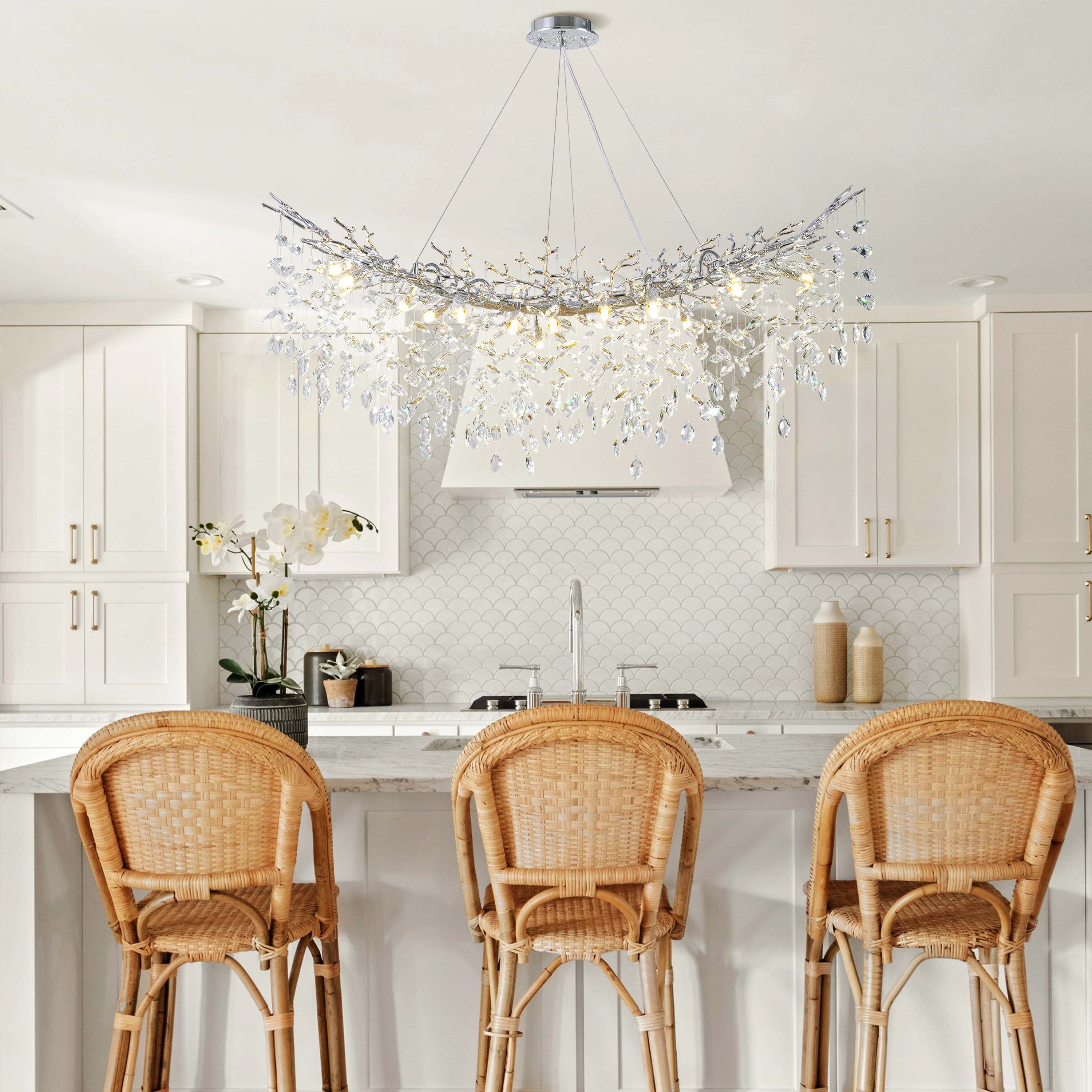 Frostleaf Kristall-Kaskaden-Baumzweig-Linear-Kronleuchter 55"