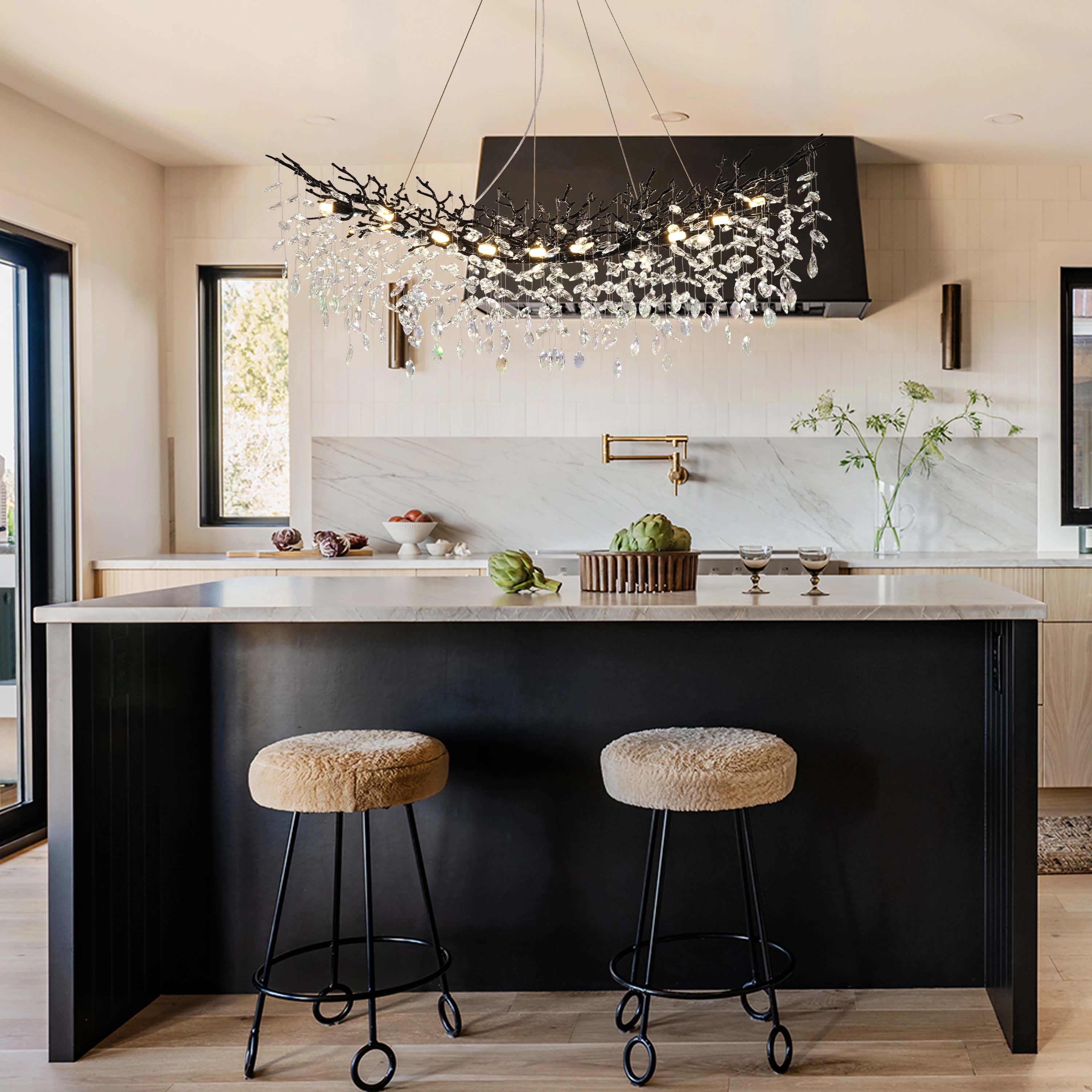 Frostleaf Kristall-Kaskaden-Baumzweig-Linear-Kronleuchter 55"