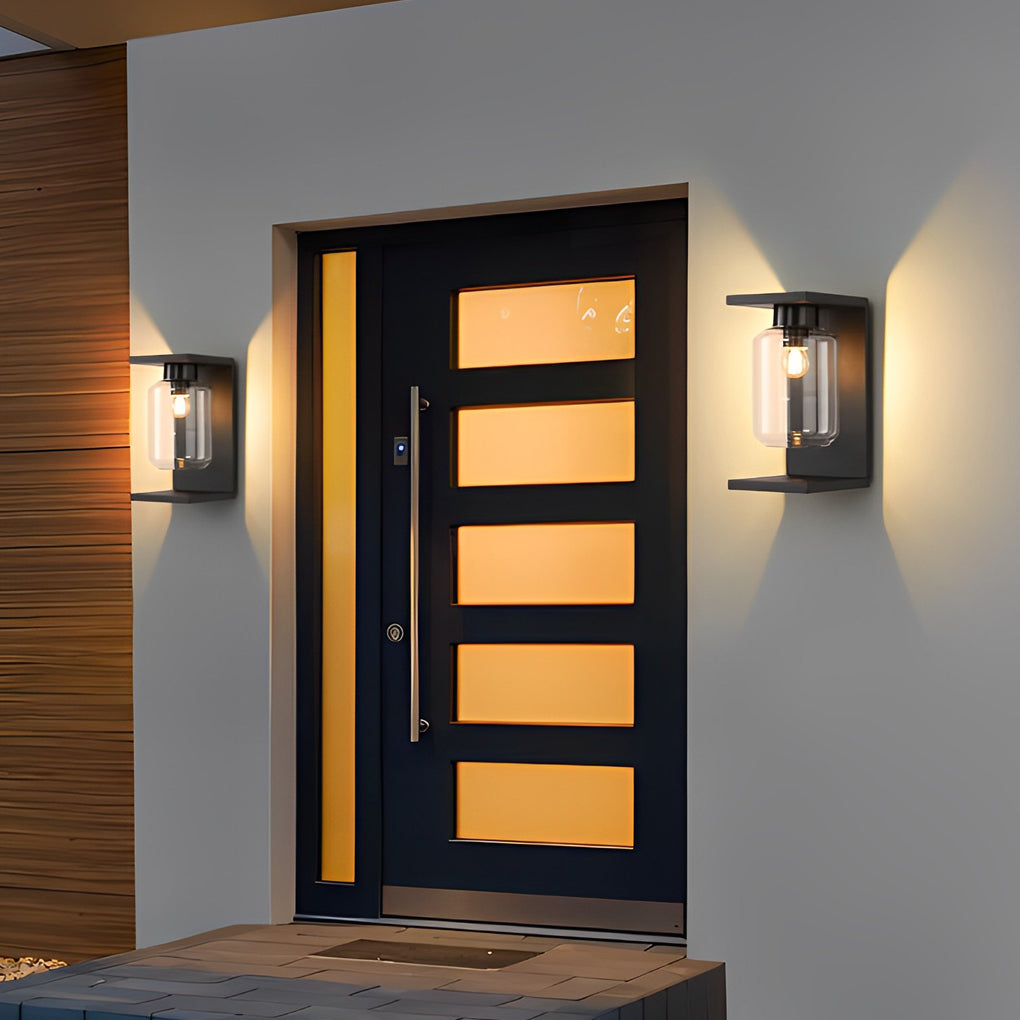 Wasserdichte LED-Glas-Wandleuchten für den Außenbereich, schwarz, moderne Solar-Wandleuchten mit Fernbedienung