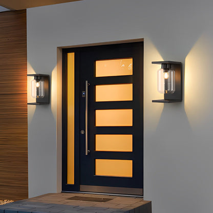 Wasserdichte LED-Glas-Wandleuchten für den Außenbereich, schwarz, moderne Solar-Wandleuchten mit Fernbedienung