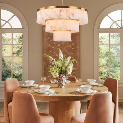 Solmare Alabaster-Kronleuchter, rund, 86,4 cm