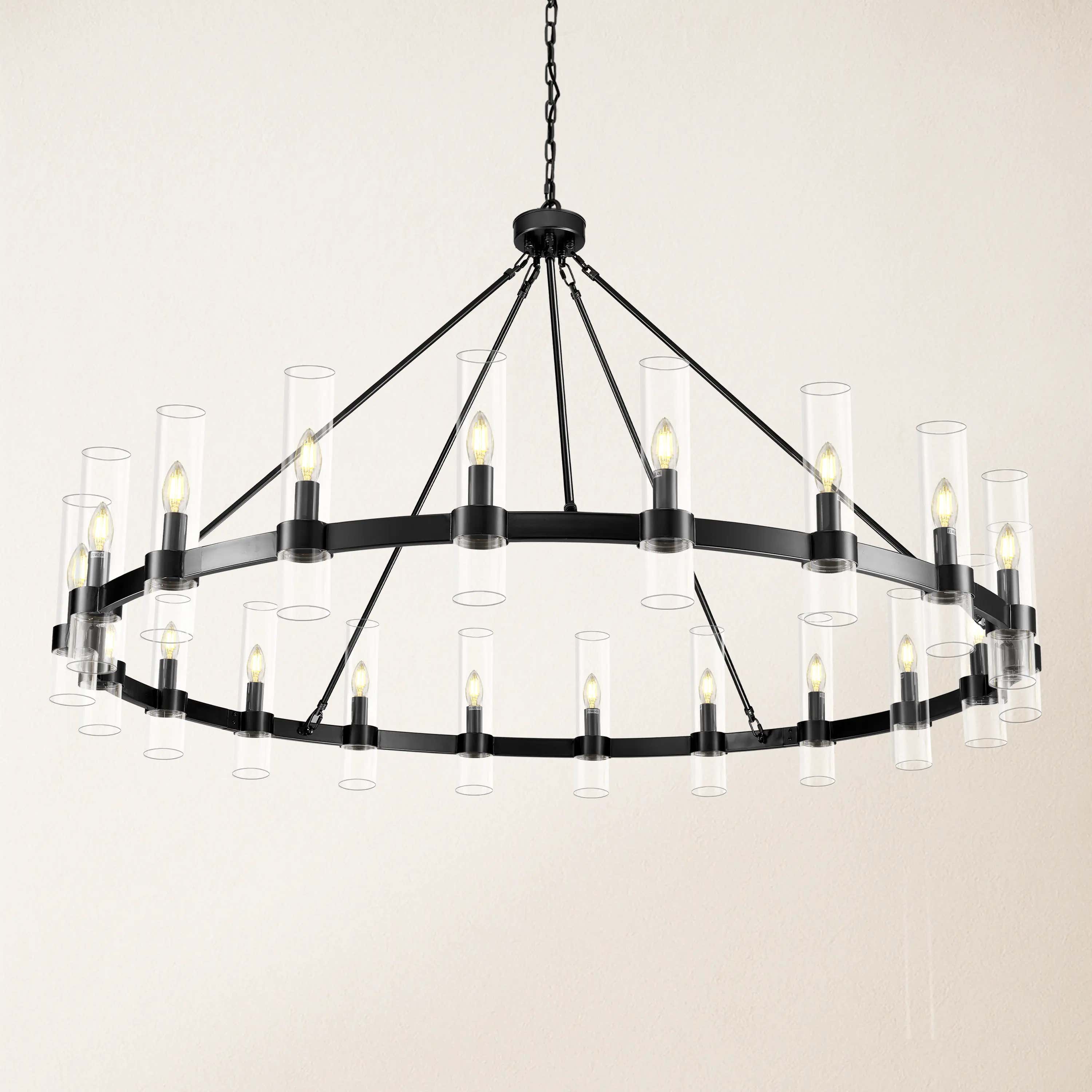 Cylora Glass Tube Round Chain Chandelier 60"D