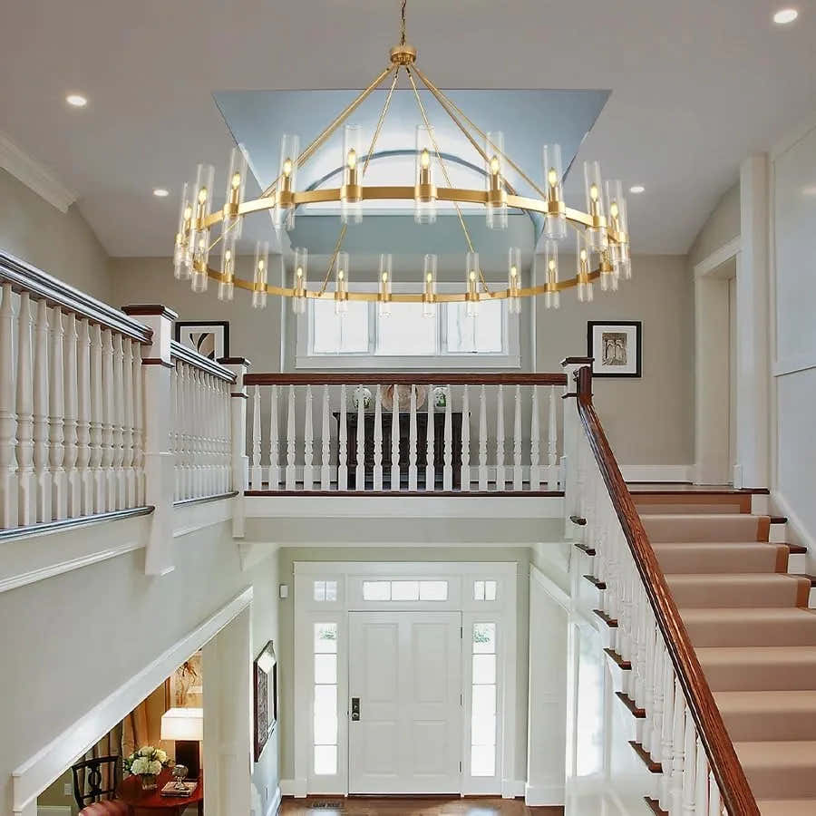 Cylora Glass Tube Round Chain Chandelier 60"D